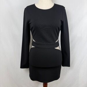 HOMECOMING! Tobi Illusion Cut Out Black Mini Dress Long Sleeve Size L Body Con!